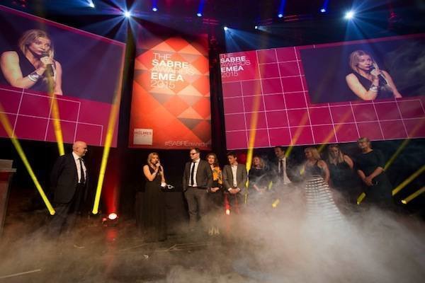 Guests enjoy the Sabre Awards at the Roundhouse in Camden, London. 19th May 2015.