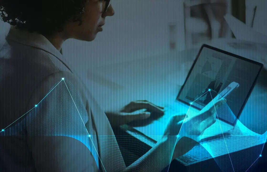 Businesswoman networking using digital devices