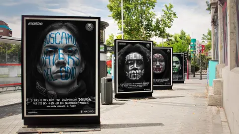 Love billboards, photographs of a woman with red heart, at city street in valentine&Acirc;&acute;s day