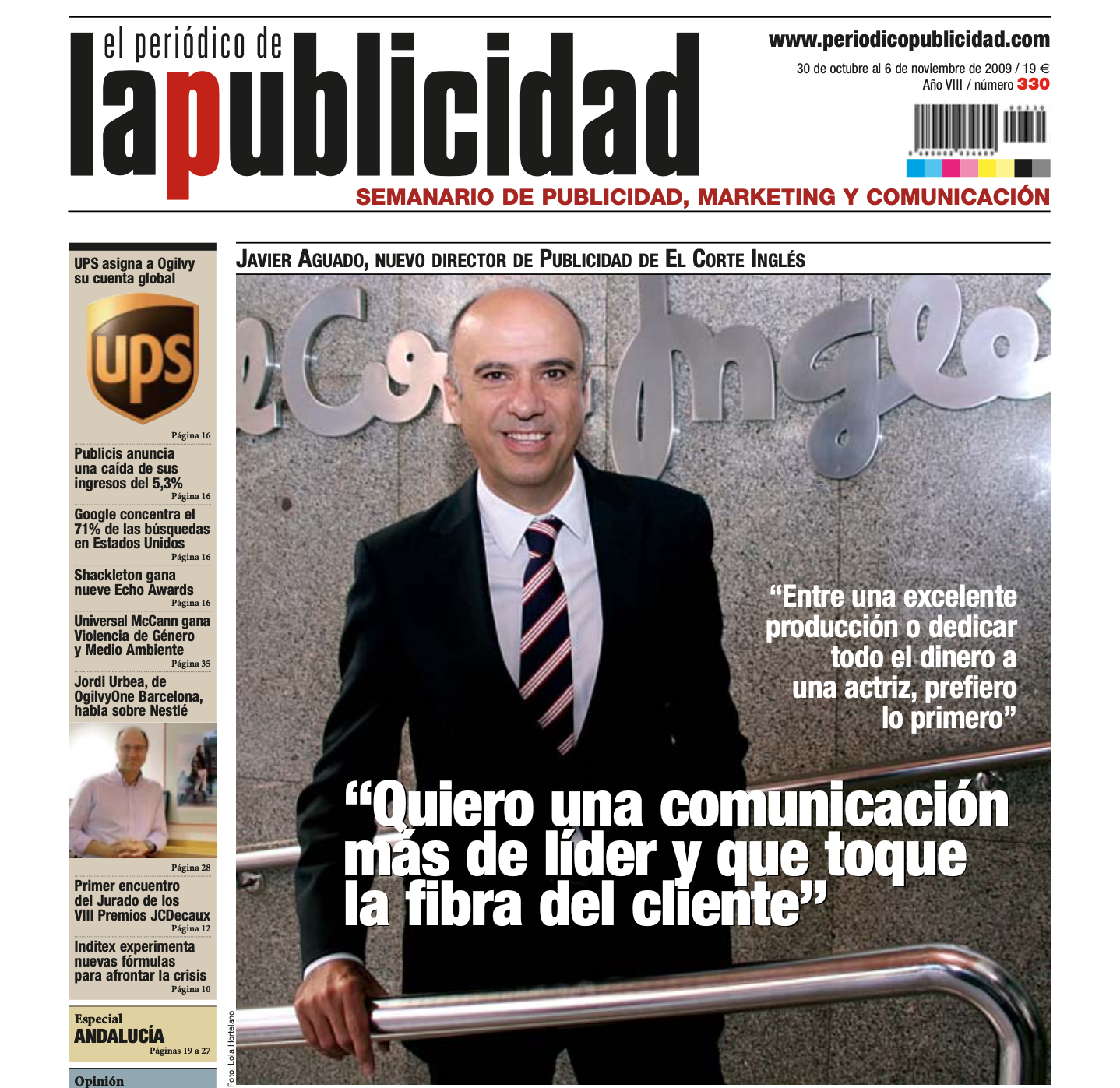 Portada de El Periódico de la Publicidad con Javier Aguado (2009)